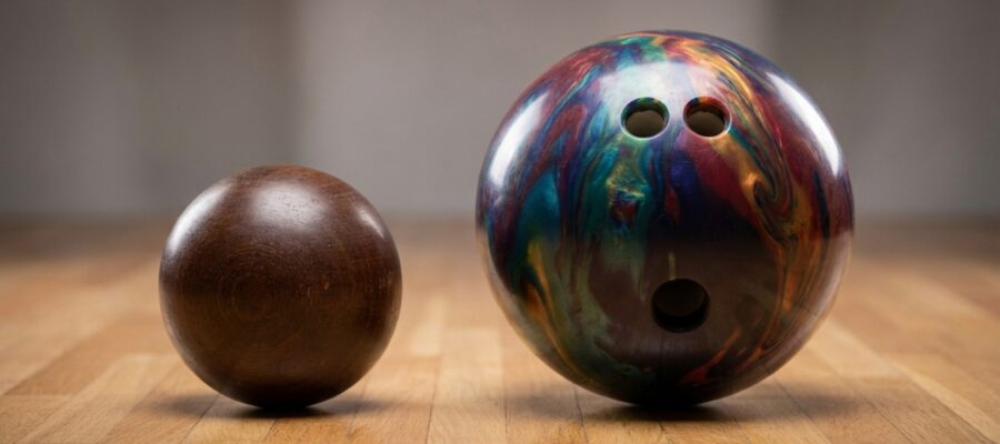 Kegeln vs. Bowling — Kegelkugel und Bowlingkugel nebeneinander im Vergleich