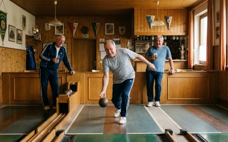 Kegelverein Deutschland — Spieler beim Training auf der Kegelbahn