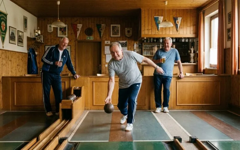 Kegelverein Deutschland — Spieler beim Training auf der Kegelbahn