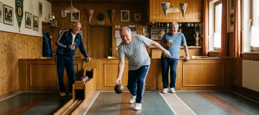 Kegelverein Deutschland — Spieler beim Training auf der Kegelbahn