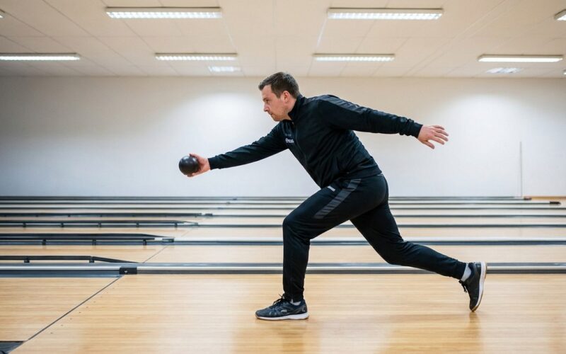 Trainingsplan Kegeln und Bowling — Spieler beim strukturierten Techniktraining auf der Kegelbahn